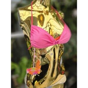 Voight Bikini Top XS Neon Pink String Swim Cherry Clasp NWT Barbiecore